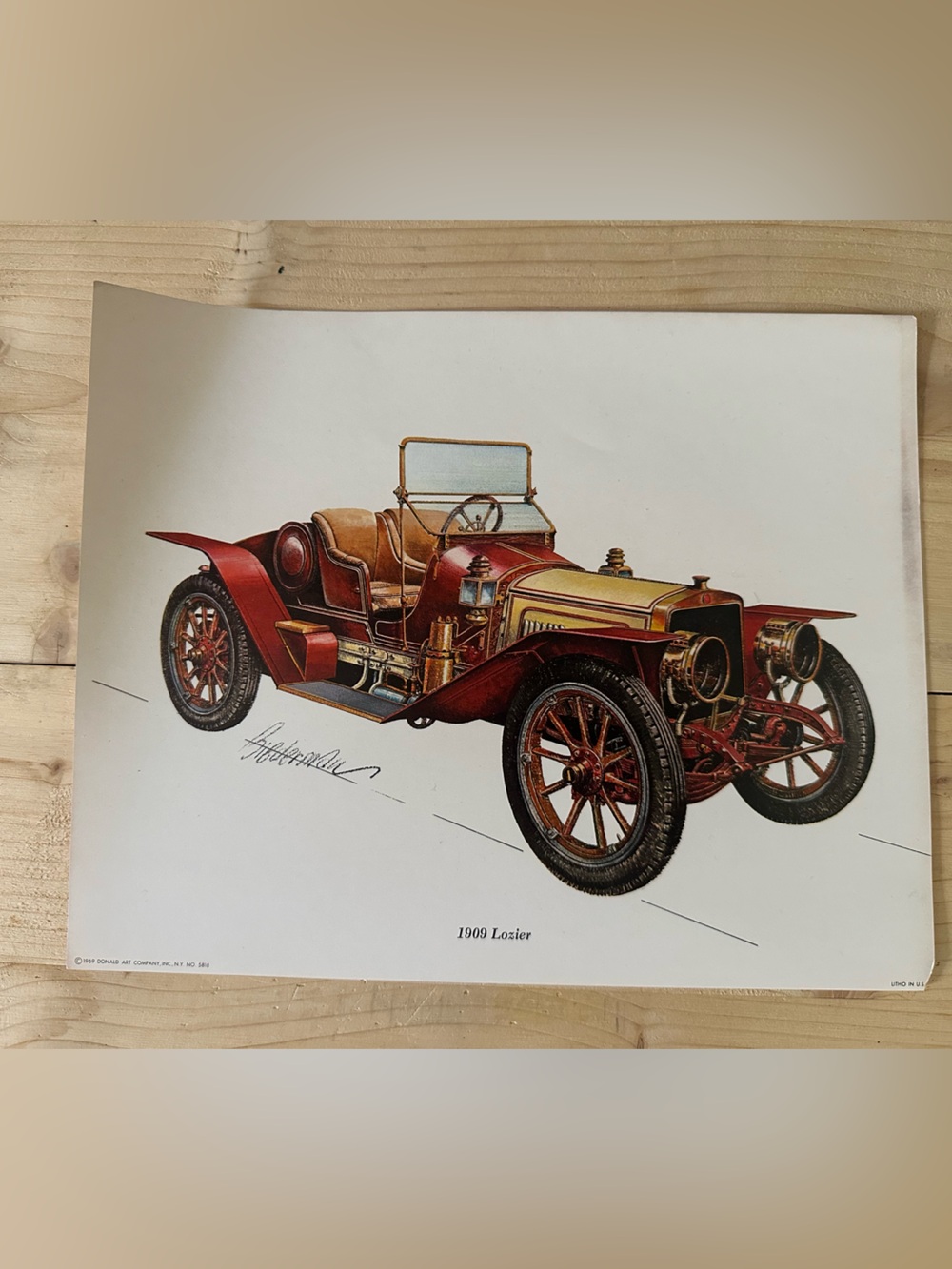 Vintage 1969 Donald Art Company, 1908 Itala car automotive lithograph art print